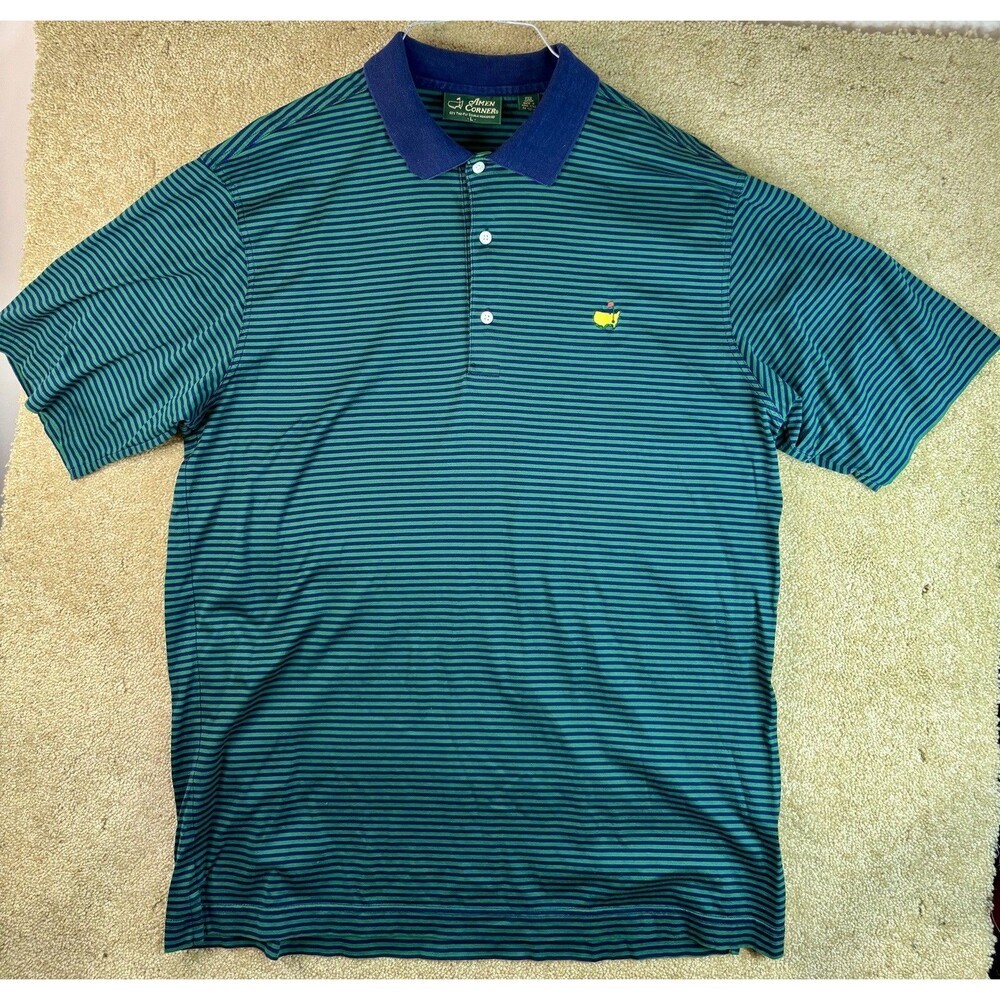 Amen Corner Masters Polo Shirt Large Green Striped Mercerized Pima Cotton Golf